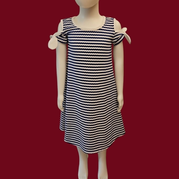 BONNIE JEAN Royal Blue and White Striped Sailor Coastal Summer Dress - Picture 1 of 8